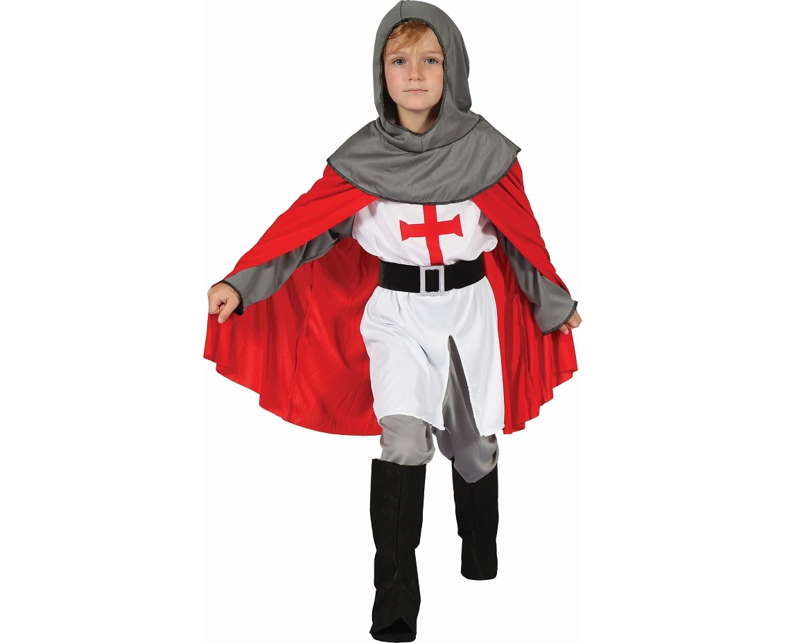 Role play-set for kids Crusader Knight (shirt with belt, pants, cape, boot tops, hat), size 130/140 cm